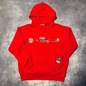 Y2K JNCO Jeans Mens Red Crown Graphic Hoodie Size Large
